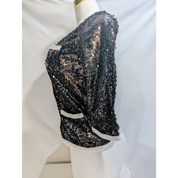IMAN Global Chic Black Sequin Trim Jacket Small NWT - Picture 2 of 7